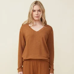 MONROW Supersoft Long Sleeve V Neck BROWNSUGAR Sale